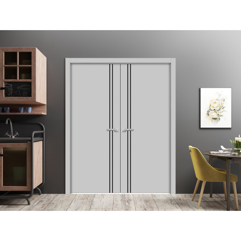 Portes françaises en bois massif massif, Gris mat, 60 po x 96 po