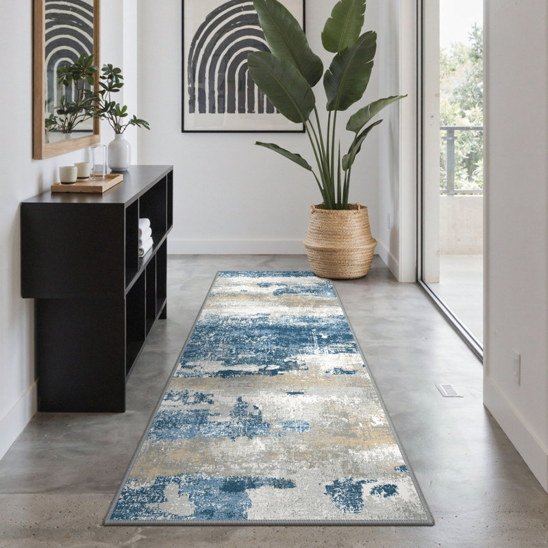 Tapis bleu Pavelina, Runner 2' x 7', Blue/Light Grey