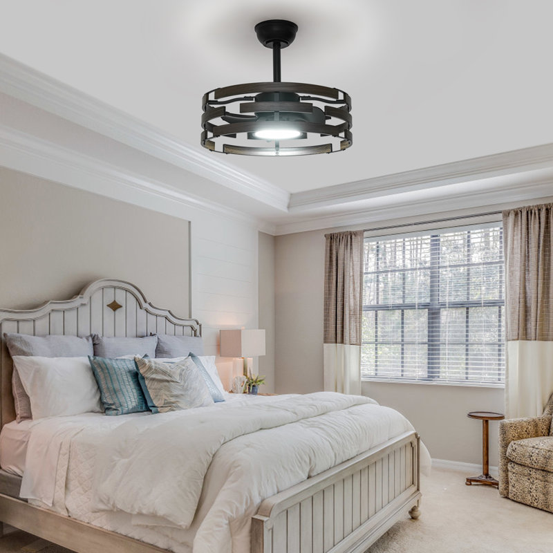 Ventilateur de plafond en cage 20 "avec lumières Alva, ferme Fandelier avec télécommande, Noir noyer