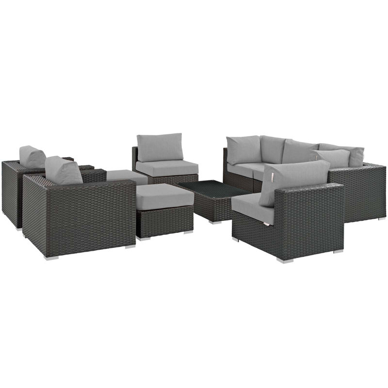 Stopover 10 Piece Outdoor Patio Sunbrella Sectional Set, Gray