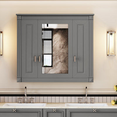 Armoire à miroir murale grise, 5 tablettes, minimaliste moderne, idéale pour les armoires de salle de bain, finition réglable, quincaillerie exquise,