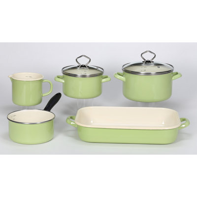 Juist 7 - Piece Non-Stick Pastel Green Enamelled Steel Cookware Set