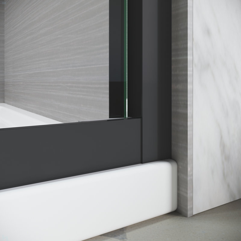 Sliding Glass Tub Door 56-60 In. W X 57 In. H, Semi Frameless Double Bathtub Door, Certified Thick Clear Clear Tempered Glass, 304 Stainless Steel Handles