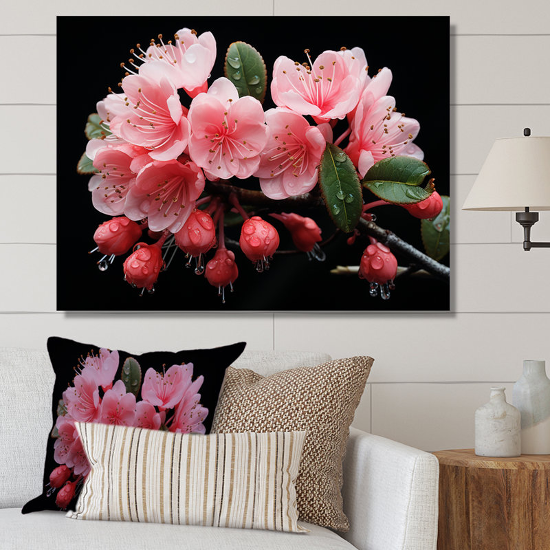 Cascade de fleurs roses suspendues - Fuschia, Toile tendue, H 12 po x l 20 po x P 1 po