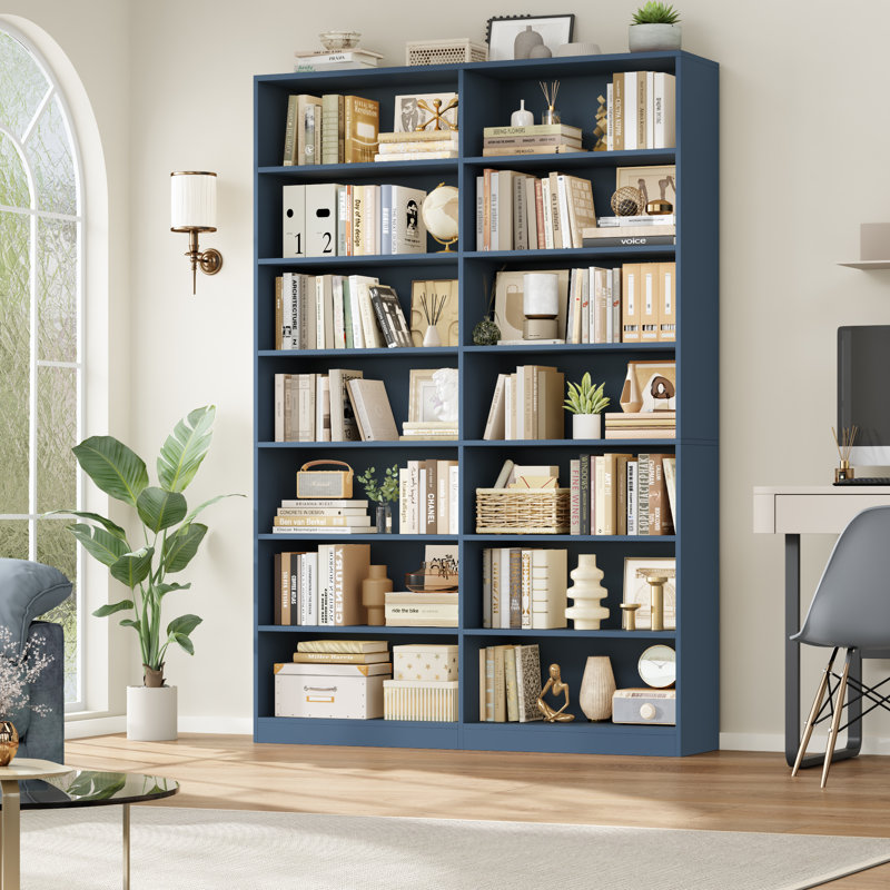 Bibliothèque Beetner H 84 po x l 46 po, bibliothèque standard à 7 niveaux, 14 cubes, Bleu