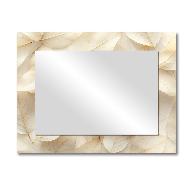 Ivoire à feuilles et collage II - Miroir mural décoratif floral - imprimé sur métal, 30 po x 40 po