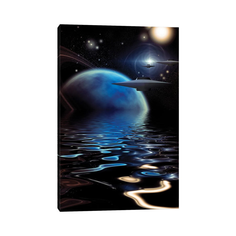 Spacecrafts Over An Alien Sea by Bruce Rolff - Wrapped Canvas Rectangle Print, 20.32 cm H x 30.48 cm W