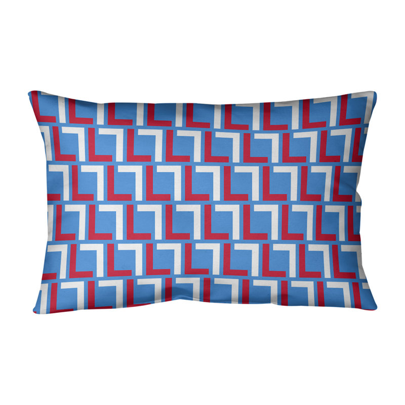 Housse de coussin rectangulaire de luxe Houston, Polyester sergé, Bleu clair / rouge / blanc