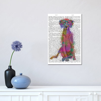 Rainbow Splash Weimaraner, Full, Print BG 1 Piece Wrapped Canvas Wall Art