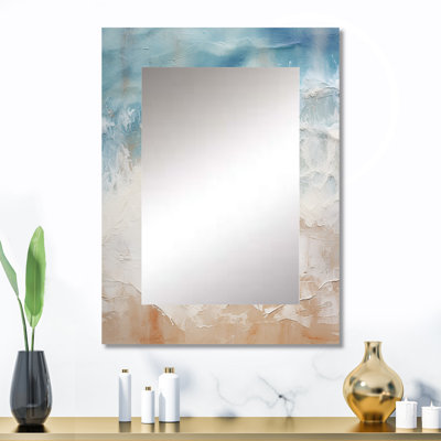 Moderne bleu et beige sable vue aérienne I - miroir mural unique de sable de plage, miroir beige, impression d'art en métal