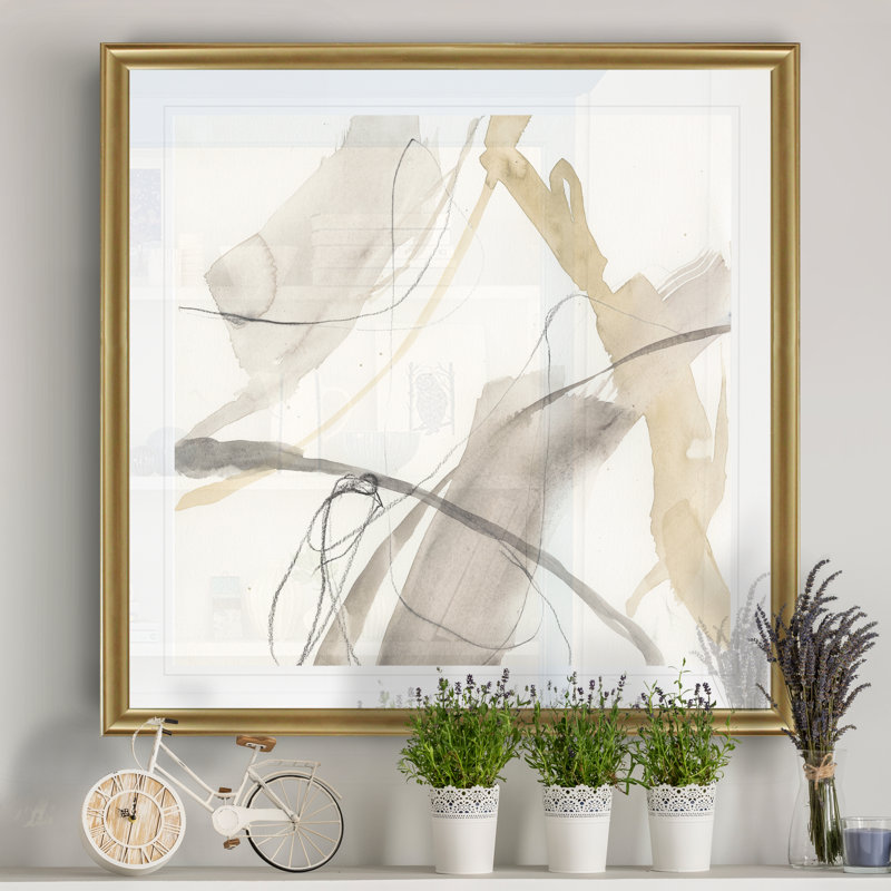 Élan neutre II - Tableau encadré en verre, grand format, idéal pour le salon, H 34 po x l 34 po, Impression encadrée, Doré
