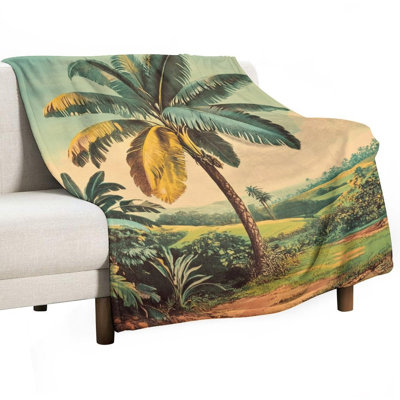 Jeté en flanelle de palmier dans un paysage tropical, couverture douce et chaude pour le canapé-lit du salon