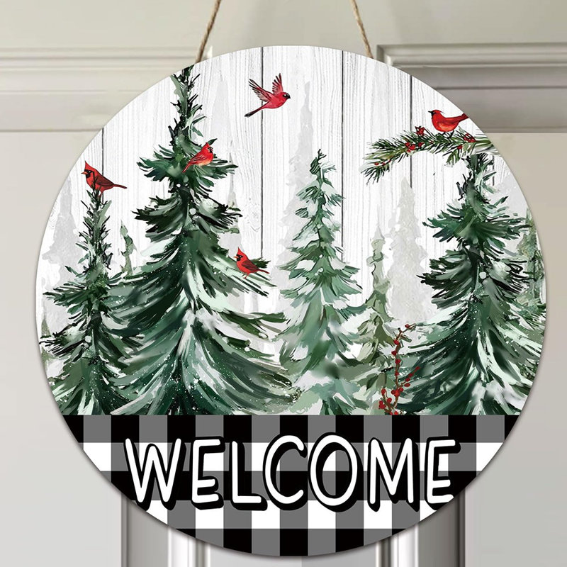Couronne de porte d'hiver - Naturel - Panneau d'entrée de bienvenue rustique 12 po, mur et porche