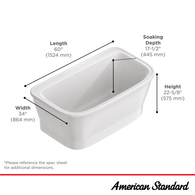 Baignoire de porcelaine vitreuse autoportante 60 po x 34 po Aspirations