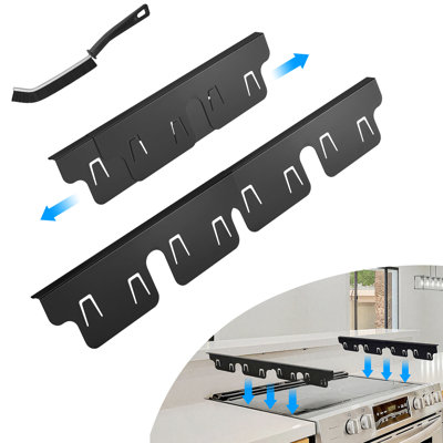  Stove Gap Covers, Stainless Steel Stove Counter Gap Cover, Adjustable Length 13.8" to 27.6", Stove Gap Filler, Heat Resistant and Easy Clean, Includes Black Cleaning Brush.