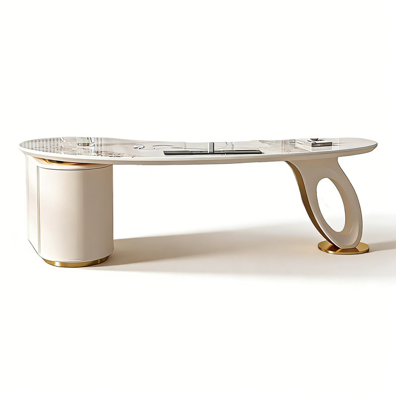 Bureau clair et luxueux en pierre frittée, H 29,53 po x l 78,74 po x P 27,56 po