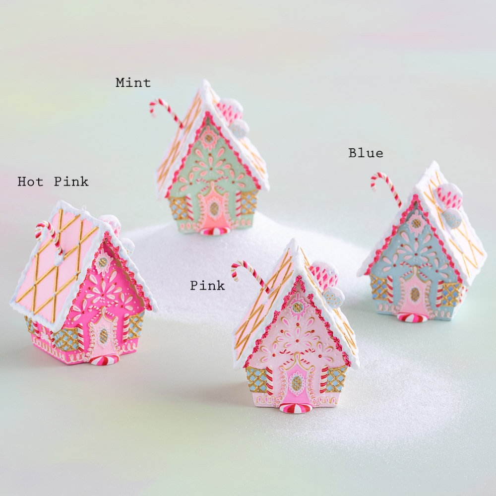 Glitterville Rainbow Ginger Cottage Ornament, 5" H x 2.25" W x 3.5" D, Light Pink