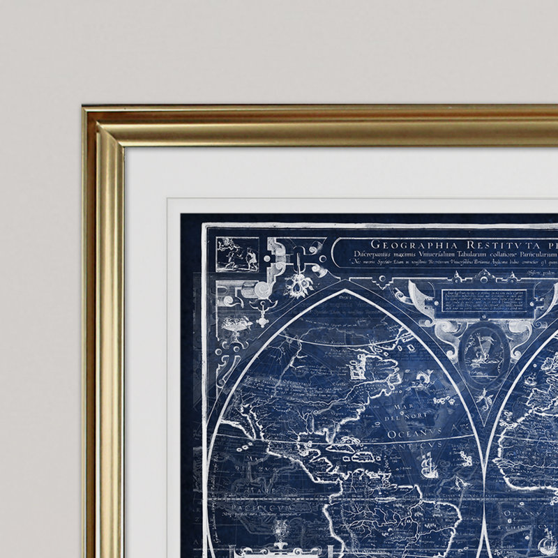 « rétro carte du monde iii », impression, Cadre doré, H 20 po x l 24 po x P 1,5 po