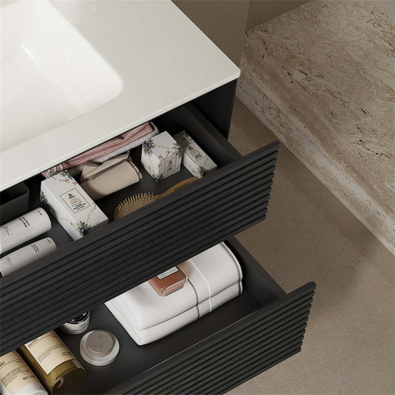 Meuble-lavabo de qualité supérieure avec tiroirs spacieux et armoire durable, 30', Chêne foncé