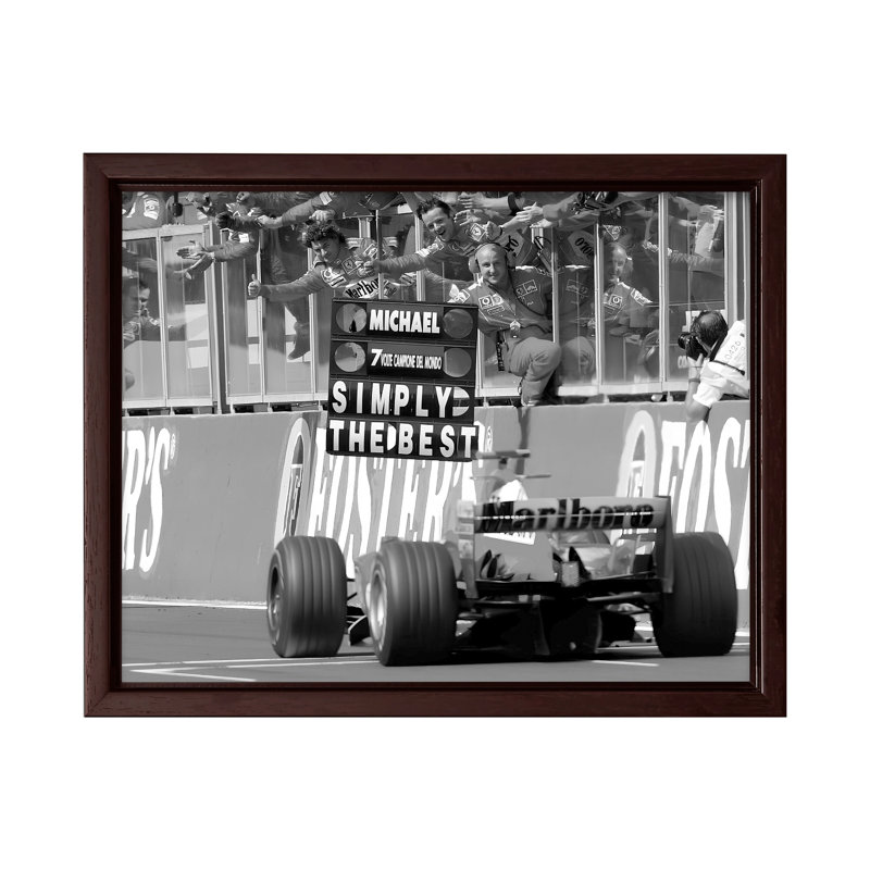 Car Racing sur circuit, Canvas, 08"H x 10"W, Brown Framed