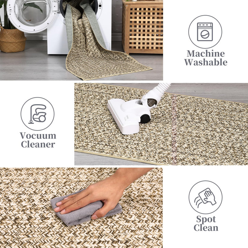 Washable Runner Rug 2x10 Hallway Runners Printed Braided Distressed Runner Rug Solid Printed Weaving Entryway Carpet for Kitchen Living Room Home Office,