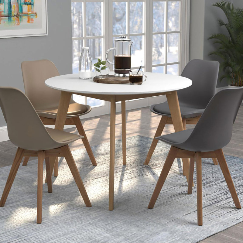 Attrayante table de salle à manger blanche et naturelle de style Mid-Century moderne en blanc et naturel