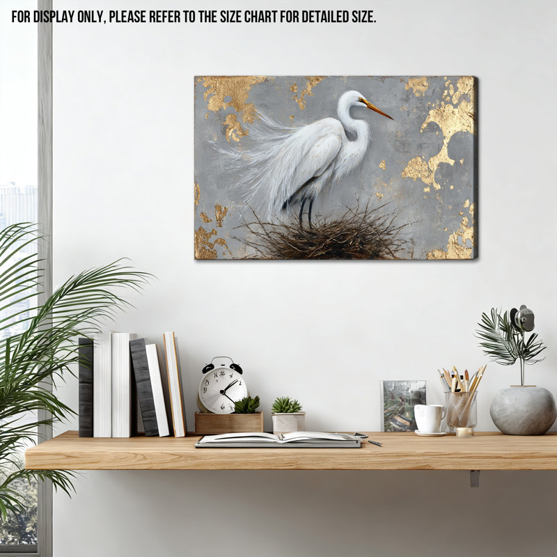  Reproduction d'art sur toile, héron blanc, H 12 po x l 16 po