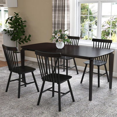 Rectangular Dining Table Set, Farmhouse Dining Table With Solid Wood Legs And Slat Back Windsor Dining Chairs For Kitchen/Dining Room/Guest Room