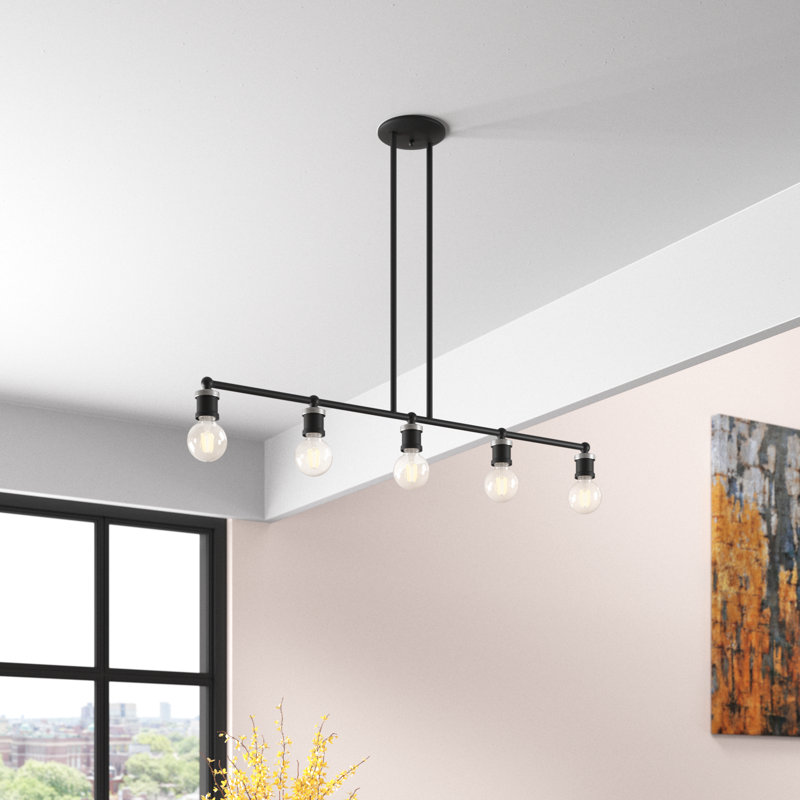 Grogan 5 - Light Steel Dimmable Kitchen Island Chandelier, Black/Brushed Nickel