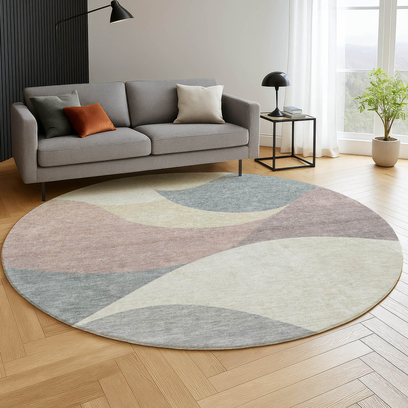 Premium Machine Washable Mayfield  swirls Rug, Beige, 8' Round