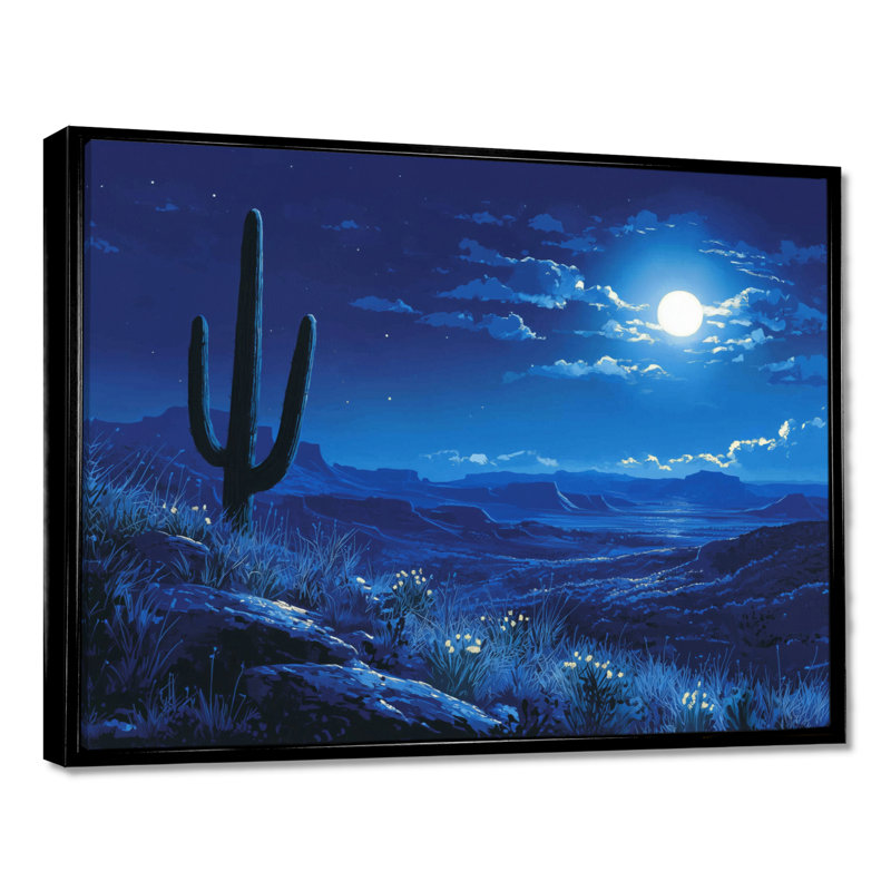 Marecz Saguaro Cactus sous les étoiles I - art mural cactus, H 30 po x l 40 po, Cadre flottant, Noir, noir, noir, noir