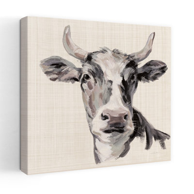 Vache expressionniste II, lin neutre abstrait, vache, paysage naturel, art