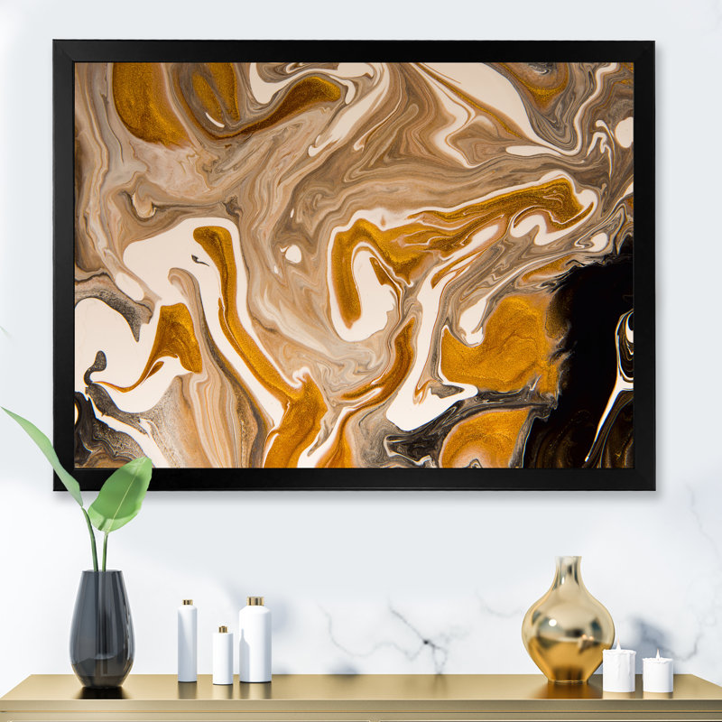 Vague brune avec taches noires et blanches - reproduction sur toile, H 34 po x l 44 po, Toile avec cadre de coin noir fermé