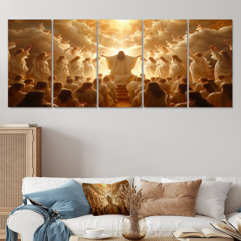 Jaune et blanc, portrait d'un ange, ensemble d'art sur toile, H 32 po x l 80 po
