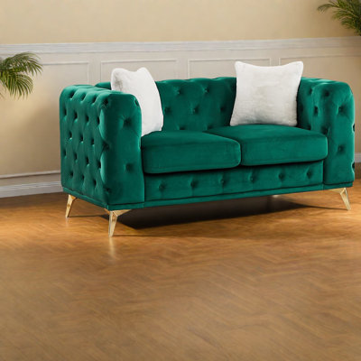 Compression Sofas, Green Velvet 61 Inch Modern Chesterfield For Home