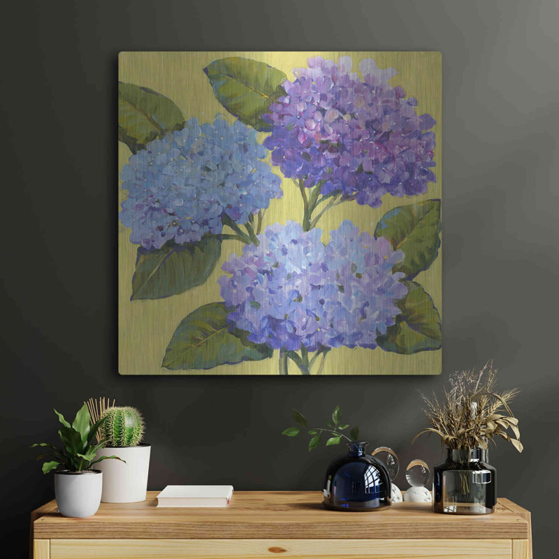 Art mural en métal «Spring Hydrangeas I» par Tim O'Toole, H 24 po x l 24 po