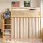 Lit superposé double avec tablette de rangement à 3 niveaux, décoration en rotin, rideaux d'intimité et éclairage, cadre en bois, naturel-1493534725-1493534744