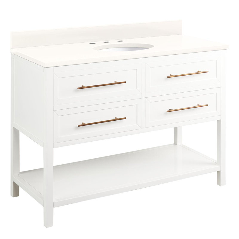 48" Robertson Single Bathroom Vanity Set with Oval Undermount Sink, White, 8" Widespread, Arctic White Quartz