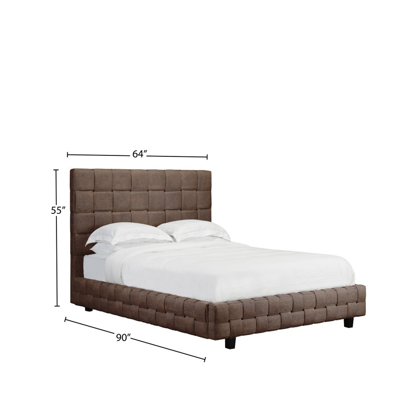 Lit plateforme tapissier capitonné à profil bas, Caramel, Grand