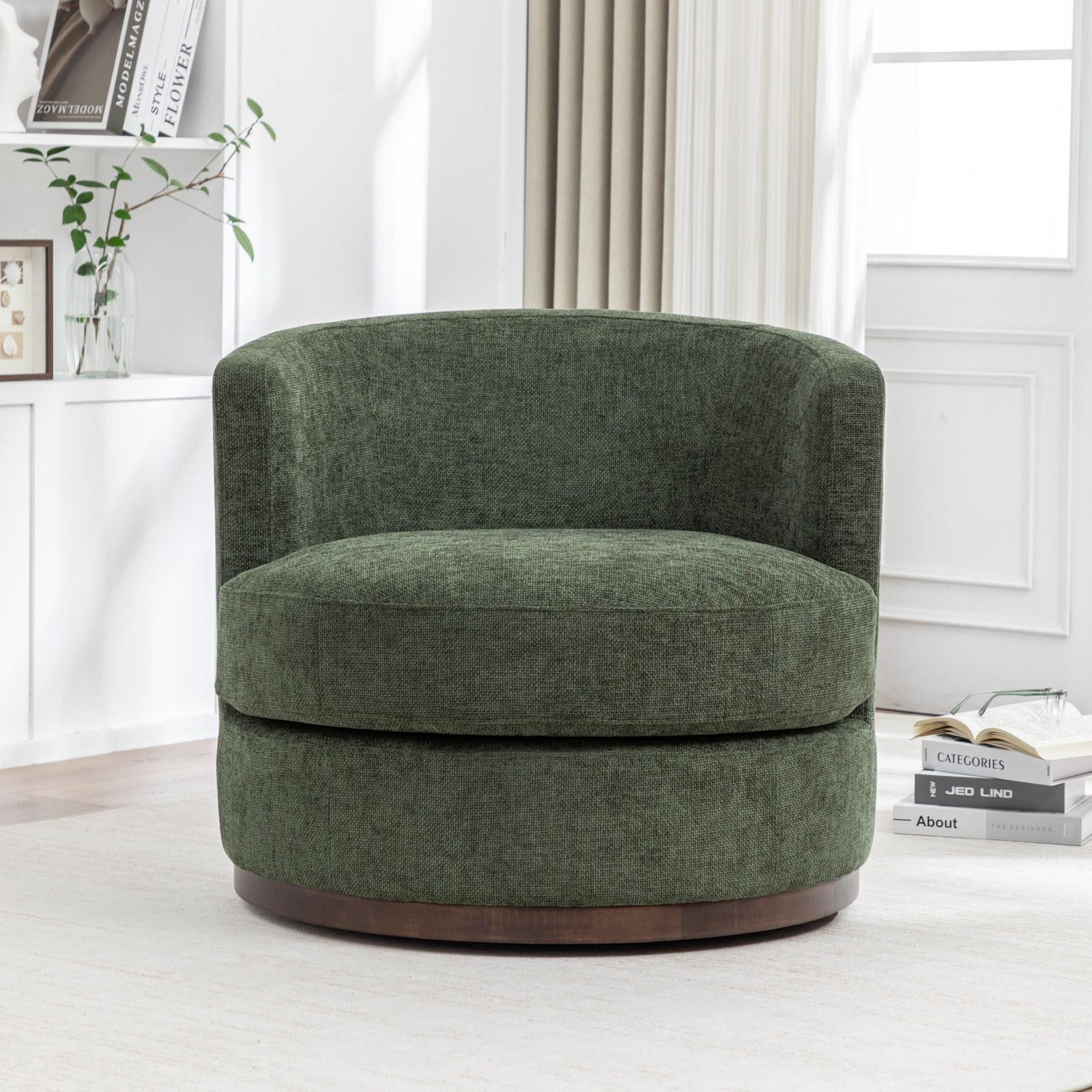 Arabella Swivel Barrel Chair, Juniper Performance Chenille