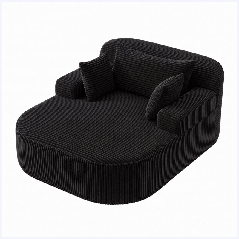 Chaise longue en velours côtelé sans assemblage, Velours côtelé noir
