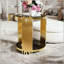 Table de bout moderne à miroir noir avec base asymétrique dorée-1626899739