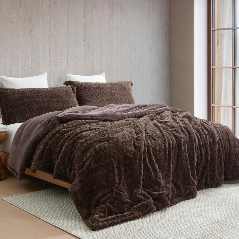 Coma Inducer Fluffy Buffalo Brown Oversized Comforter Set, Queen Comforter + 2 Standard Shams