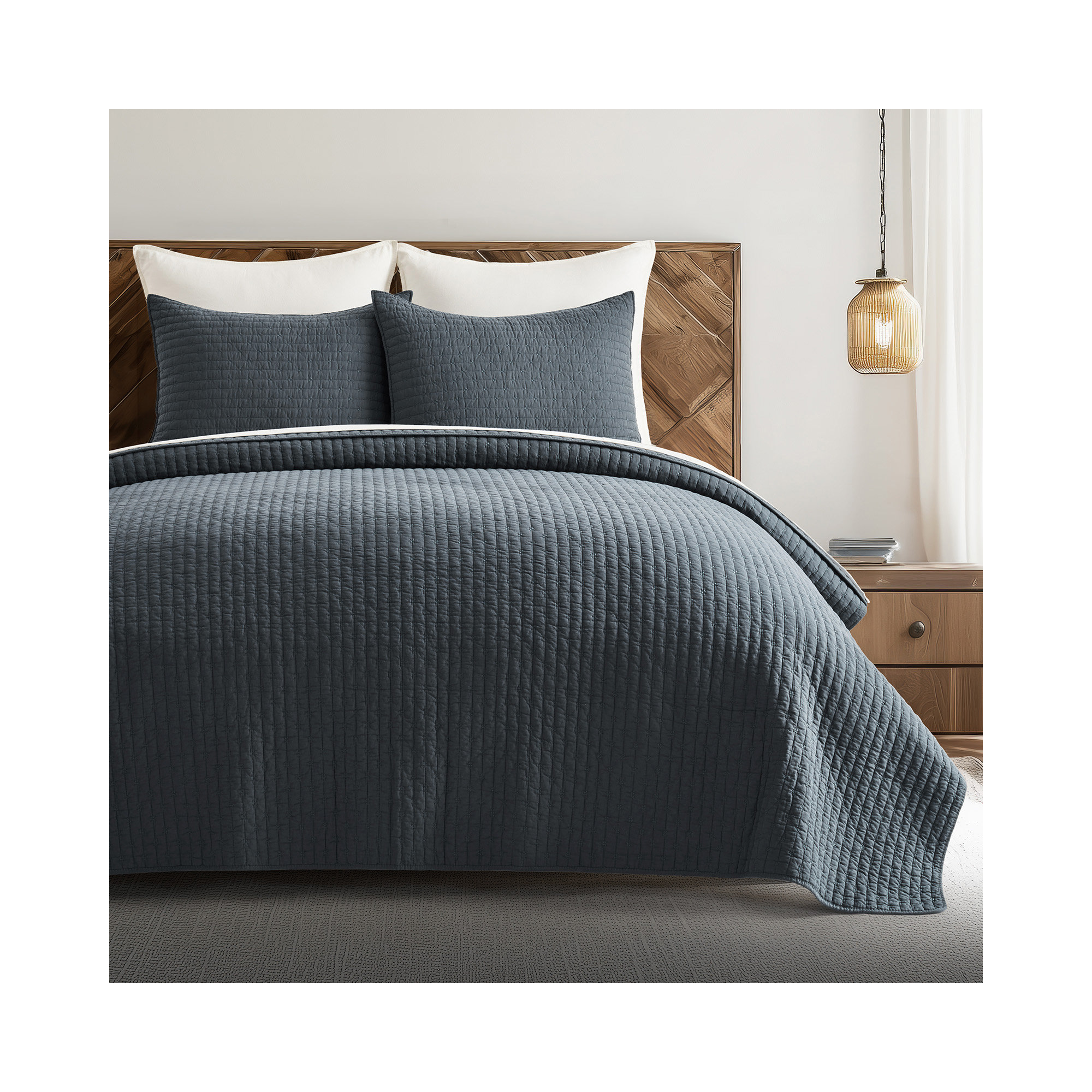 Cross Stitch Cotton Quilt set, Midnight Blue, Queen