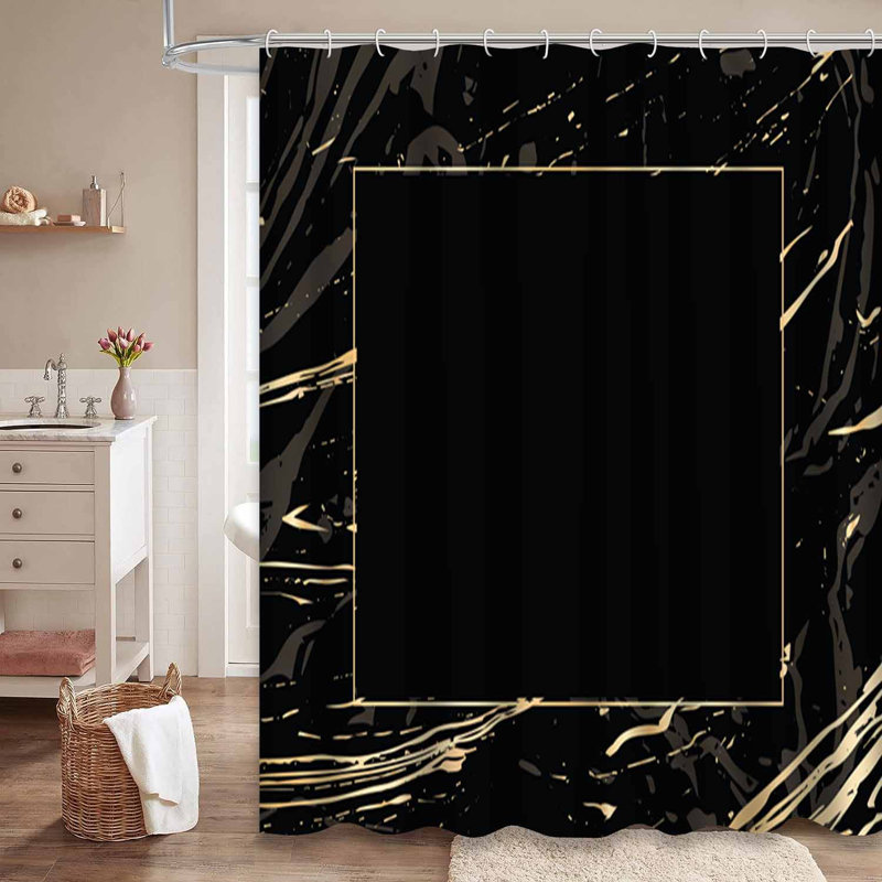 Rideau de douche noir avec 12 crochets, L 72 po x l 84 po