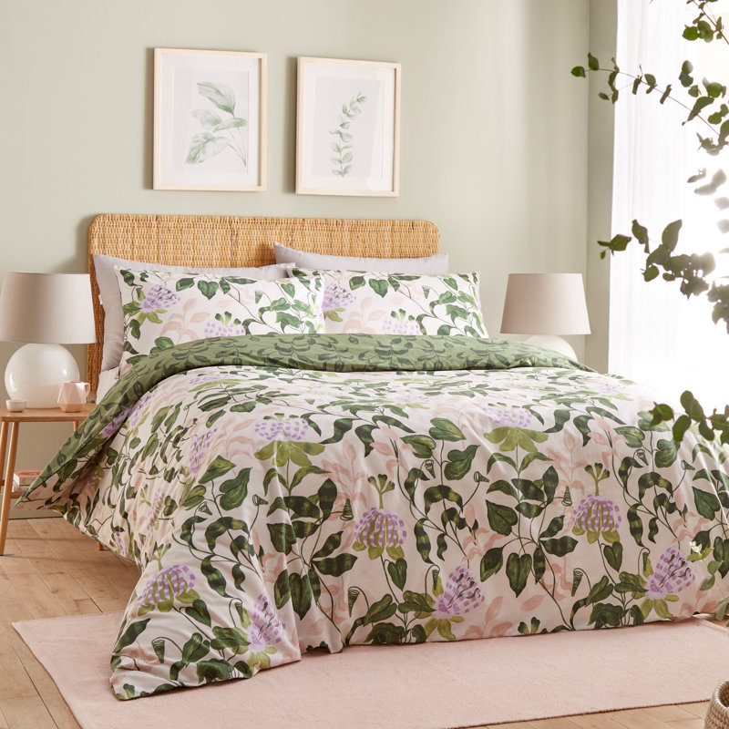 Passiflora Cotton Blend Floral Duvet Cover Set with Pillowcases Included, King Duvet Cover + 2 Standard Pillowcases