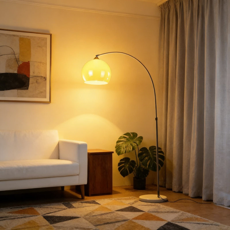 Mid-Century Modern Arc Floor Lamp With Acrylic Shade - Adjustable Height Reading Lamp For Living Room, Bedroom, Or Office