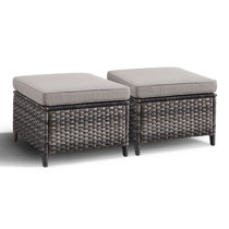 highwood Black Outdoor Ottoman - Square Shape - Blue Fabric - 100