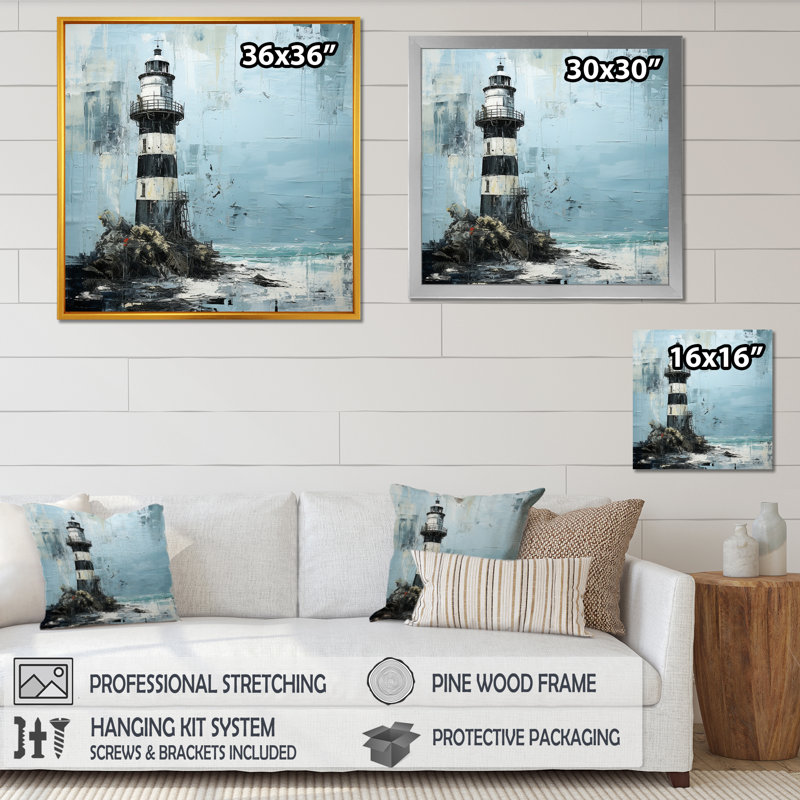 " Mysterious Blue And Black Lighthouse ", White Single Picture Framed, 16" H x 16" W x 1" D