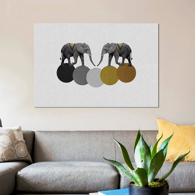 « tribal éléphants », impression sur toile, H 8 po x l 12 po x P 0,75 po, Toile tendue, Pas de tapis